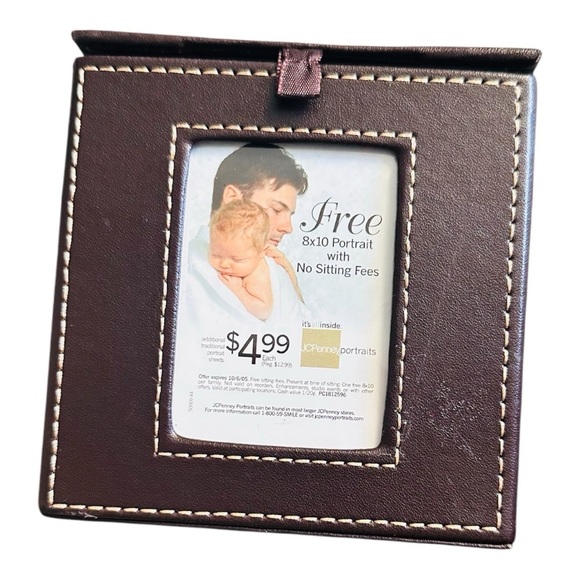 Leather Photo Picture Frame Cube Freestanding with Storage Cubby Brown - Picture 1 of 4